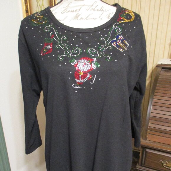 Women's Unmarked Sequined Santa Long Sleeved T-Shirt (Sequined Sleeves) Sz. L - Picture 1 of 7